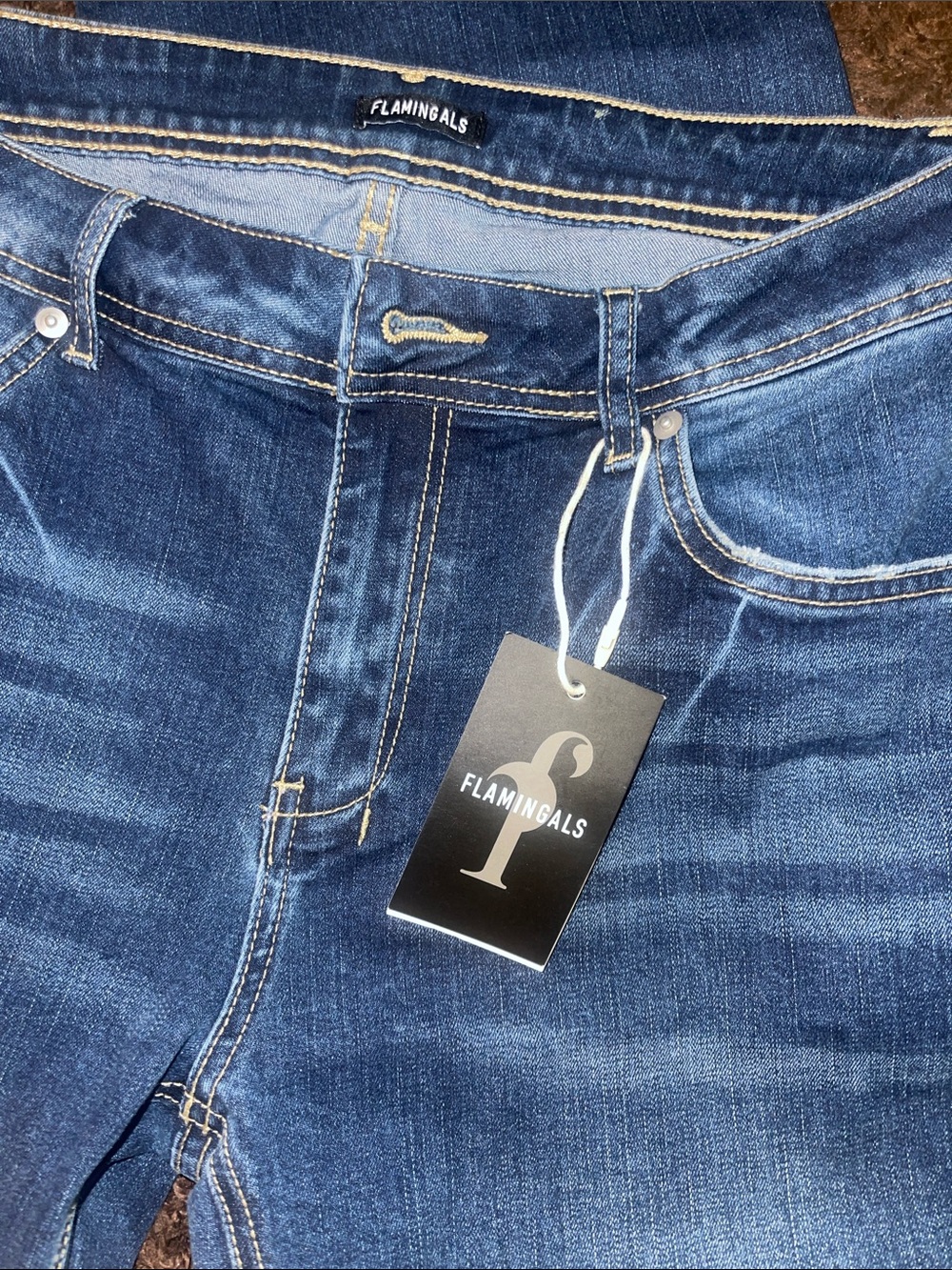 Flamingals High-Rise Wide-Leg Jeans in Dark Blue Wash - Picture 2 of 5